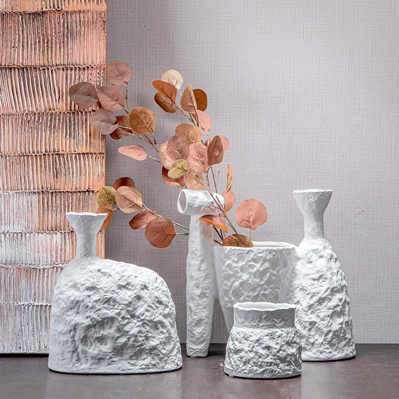 

Creative Ceramics White Vase Art Abstract Crafts Living Room Desktop Ornament Irregular Flower Arrangement Modern Home Decor