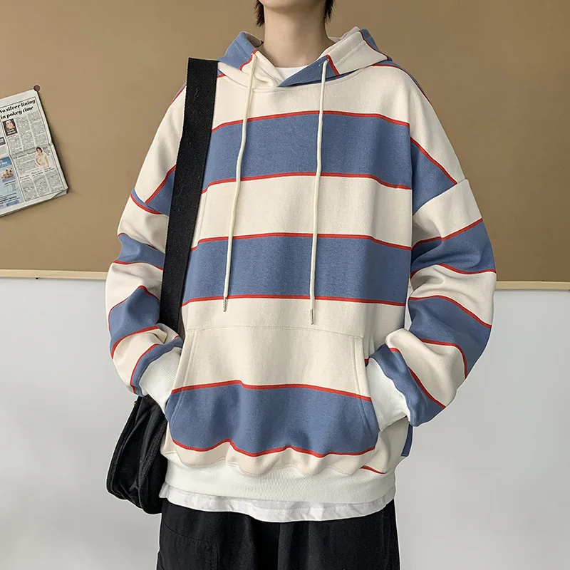 

Толстовка мужская оверсайз в Корейском стиле, Повседневная Свободная Молодежная уличная одежда с капюшоном, свитшот с карманами