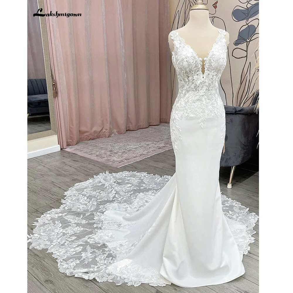 

Женское свадебное платье с юбкой годе, элегантное атласное платье с кружевной аппликацией, свадебное платье в богемном стиле, 2022