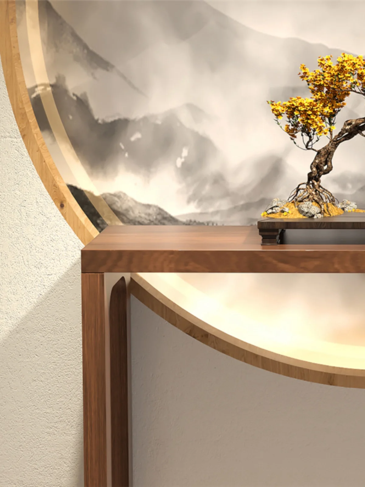 Входной стол в новом китайском стиле размещается на стене при входе дом