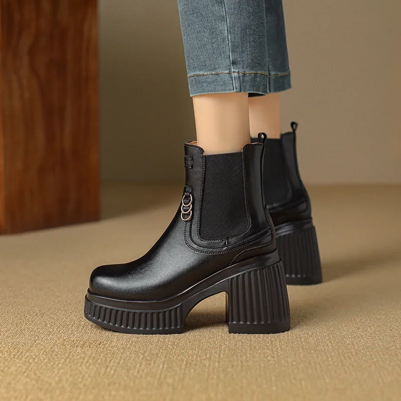 Ботильоны женские на платформе с круглым носком массивном каблуке