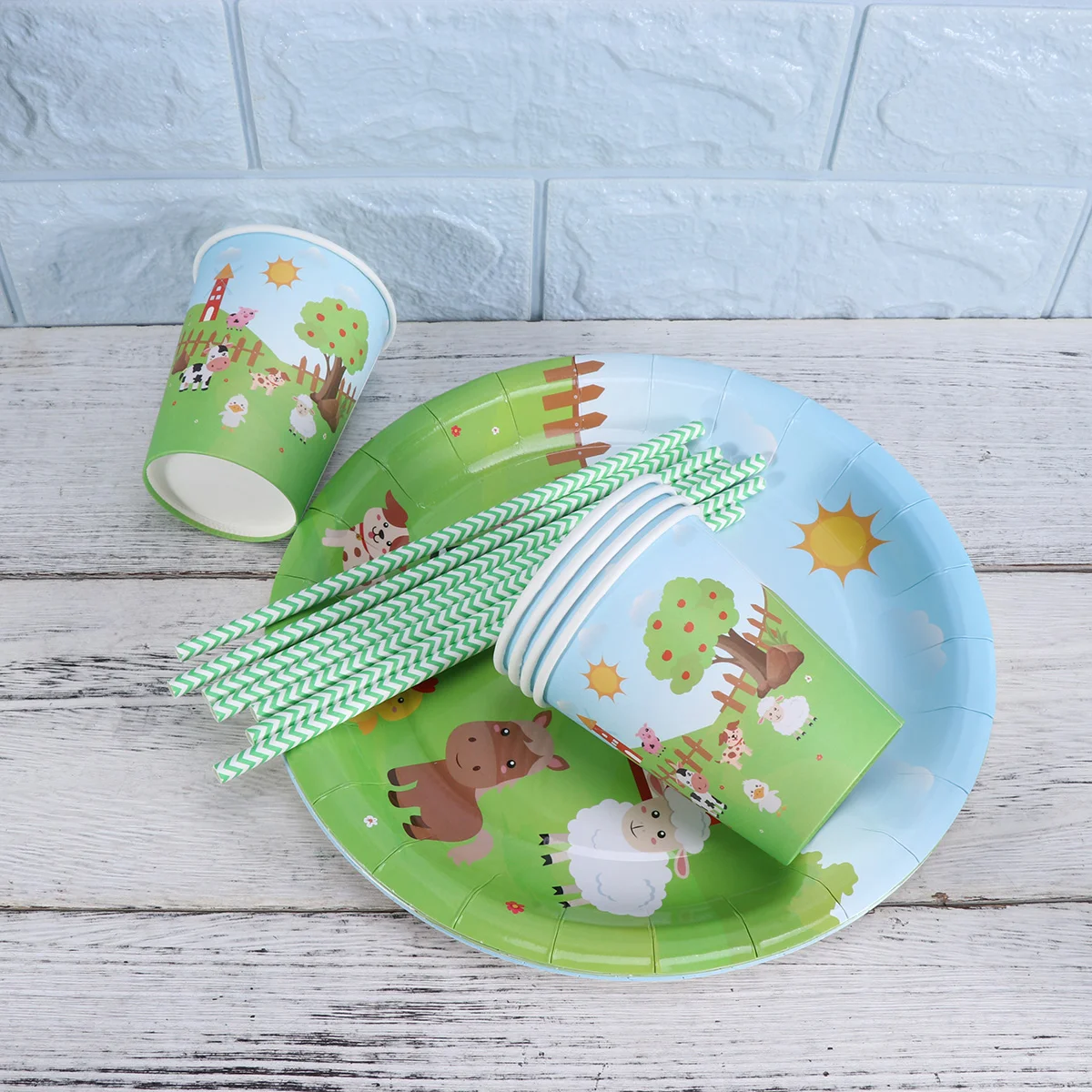 

69pcs Disposable Tableware Printing Napkins Straws Paper Cups Paper Plates for Baby Shower Birthday Party