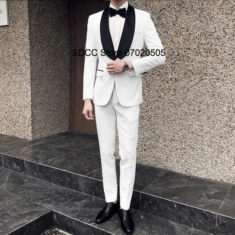 Custom Men's Suit Shawl Collar 2 Piece Slim Luxurious Tuxedo Wedding Groomsmen Party Dress Set
