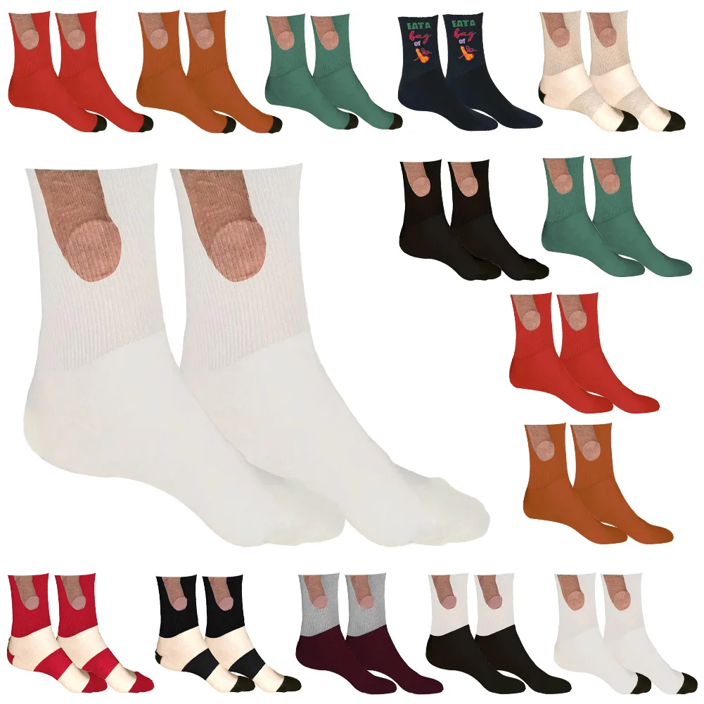 

2pcs Fun Pattern Colorful Socks Handmade Cotton Medium Socks Breathable Casual Sport Socks Stretchy Washable Soft for Adults Men