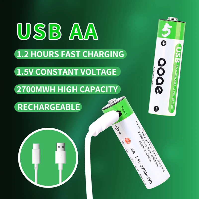 

Aoae lithium-ion, 2700mAh, 1.5V, AA, 2A, USB port, rechargeable battery suitable for watches, mice, computers, toys, etc., new