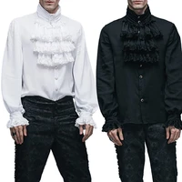 2022 european and american new fashion gothic ruffle stand collar long sleeve mens tie shirt pleated cuffs mens shirt