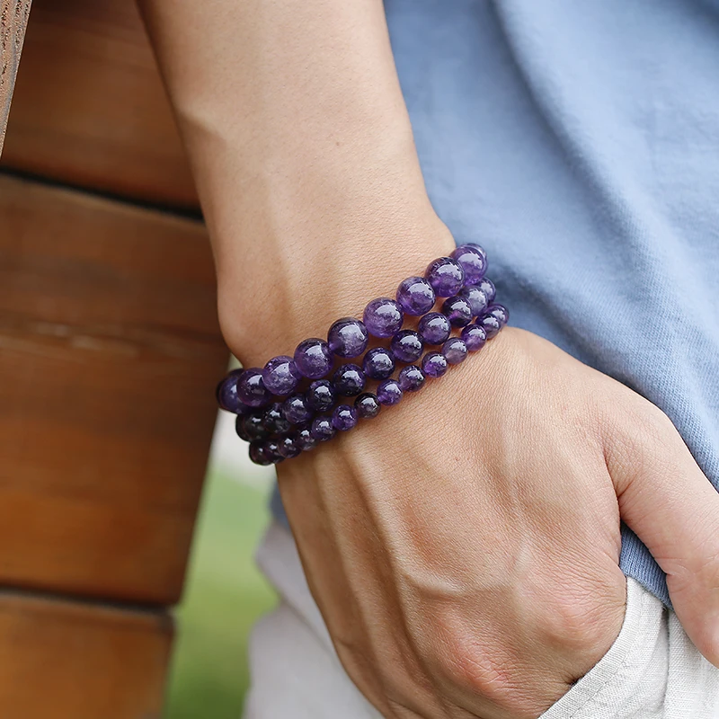 

High Quality Natural Amethyst Bracelet for Women Party Accessories Round Purple Beaded for Girls Yoga Energy Crystal Hand String