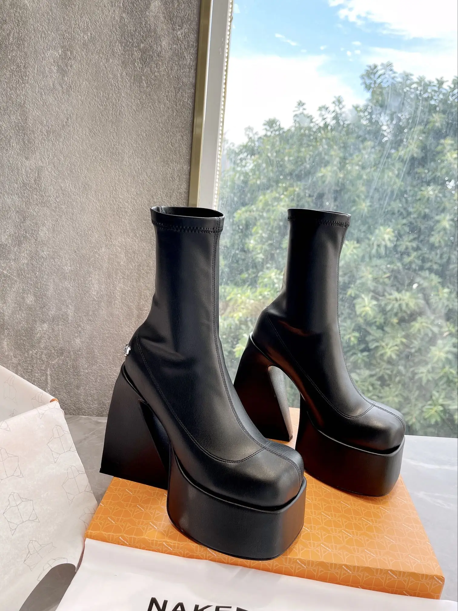 

Women's Shoes Naked Fashion Wolfe Sugar Black Stretch Ankle Boots Platform Logo Brand Vipol 9992309031605
