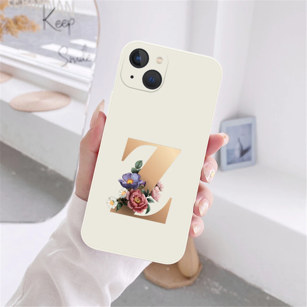 Модный силиконовый чехол для телефона с инициальными буквами для iPhone 12 13 ProMax 12 13 Мини Ретро Золотой цветок античный белый чехол-накладка (art.: 3920bc64d99af) - 3920bc64d99af