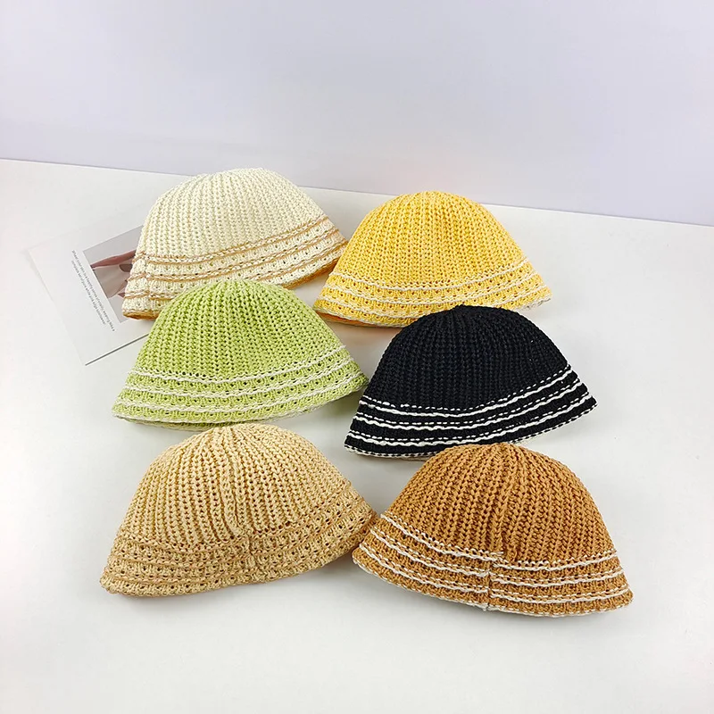 

Knitted fisherman hat Women's versatile spring and summer fashionable basin hat Light and thin color contrast