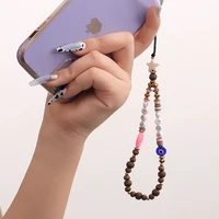 vintage devils eye clay charm telephone strap women acrylic heart pearl cellphone rope phone chain accessories jewelry for gift