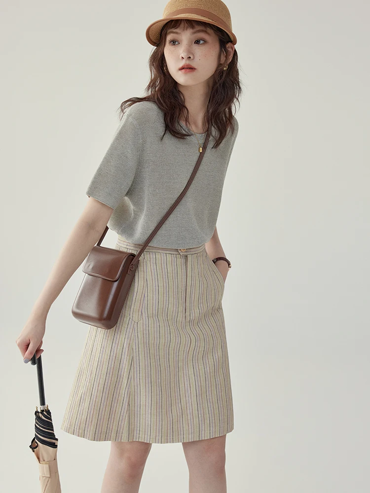 &quotNorth Island Amuu&quot Japan fashion Solid round Neck T-Shirt Knit Summer Loose Slimming Versatile Top