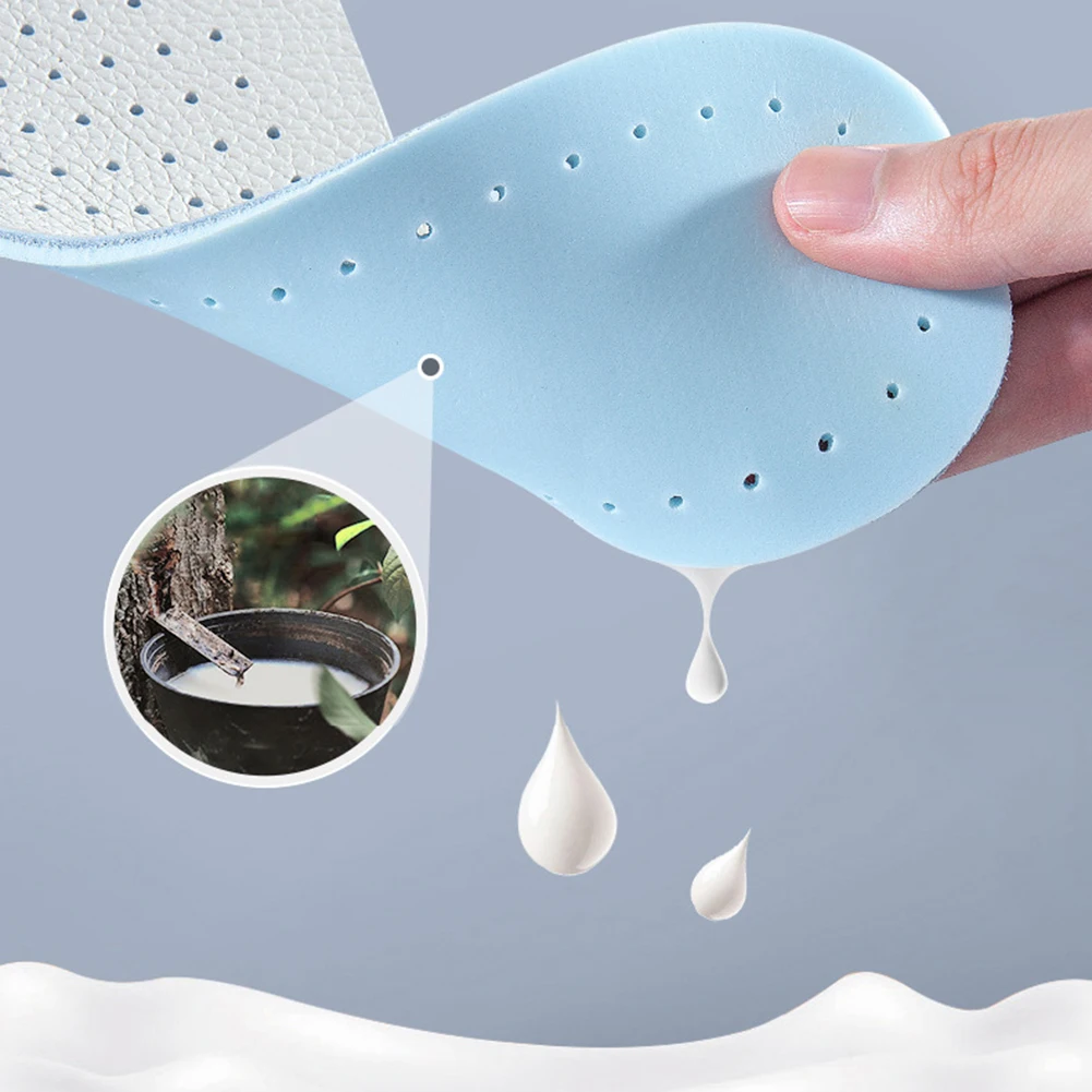Leather Latex Insoles For Feet Shock Absorption Deodorant Shoes Pad Elastic Breathable Running Sneakers Cushion For Men Women