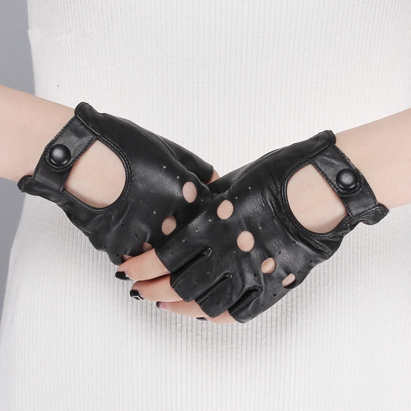 

GOURS Winter Real Leather Gloves Women Black Genuine Goatskin Fingerless Gloves Unlined Driving Gym Fitness Gloves New GSL061