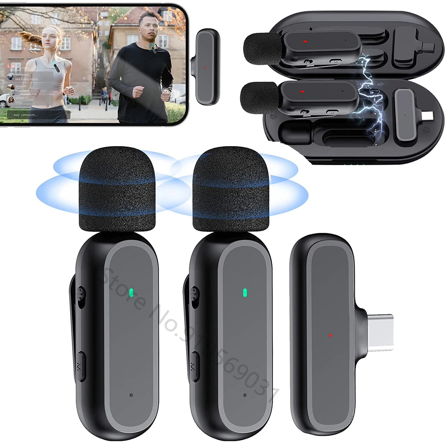 

Беспроводной петличный микрофон, портативный зарядный бокс, микрофон для записи аудио и видео, подключи и работай, для iPhone и Android