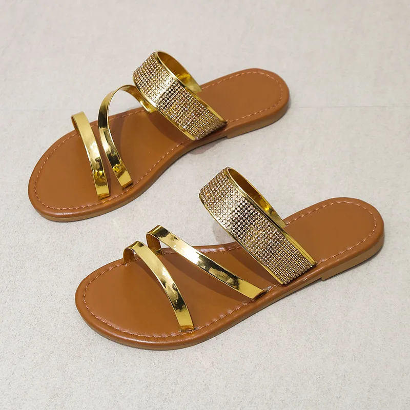 

Women's Sandals Fashion Ladies Shoes Rhinestone Design 2022 Summer Sandals Soft Simple solid color Sandals Walking Flat shoes