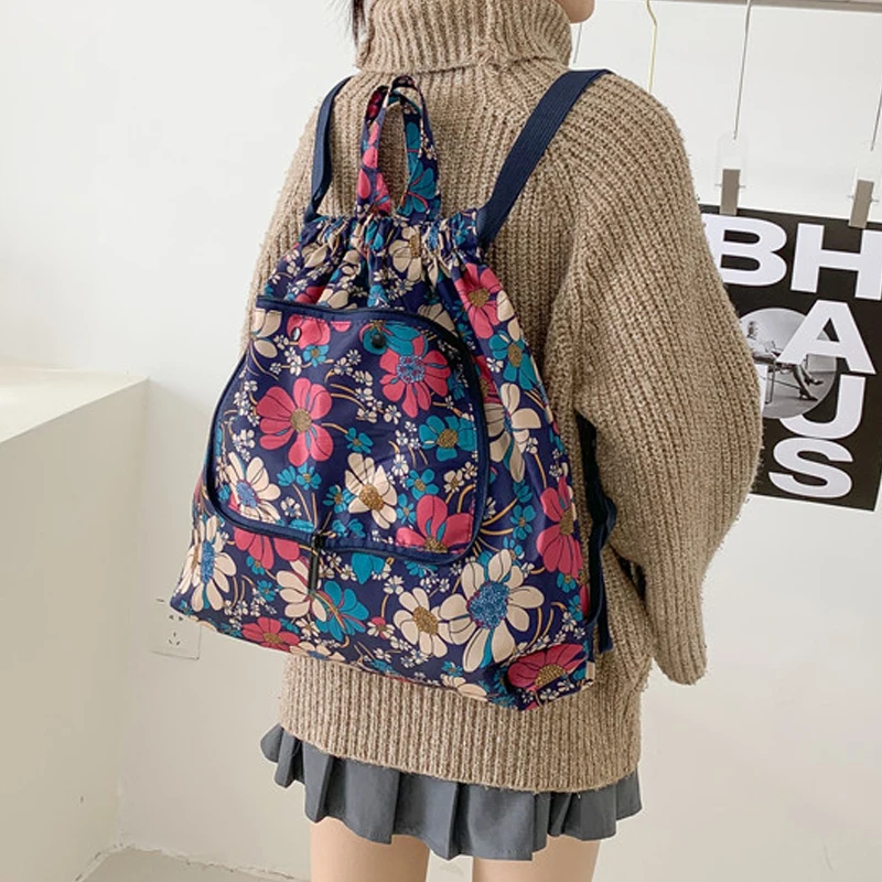 Women's Plaid Backpack 2022 New Nylon Travel Shopping Daypack Female Shoulder Bags Casual Flower Rucksack Student School Bags