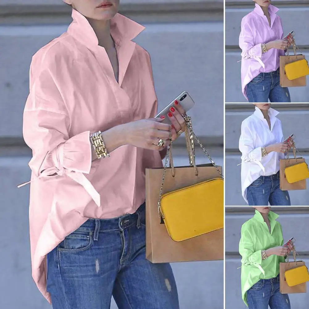 

Lapel Lady Shirt Breathable Plus Size Flare Sleeve Women Blouse for Office