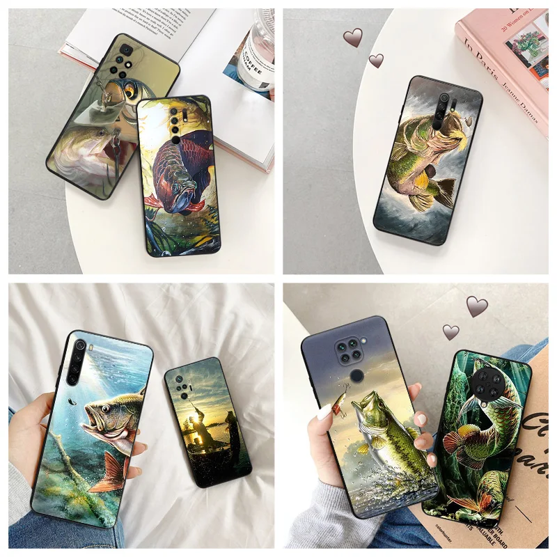 

Carp Fishing Cartoon Silicone Black Phone Cases for Redmi Note 9 9T 9S 8T 7 8 Pro 6 6A 8A 7A 9A 9C 9i K40 K40S Soft Cover