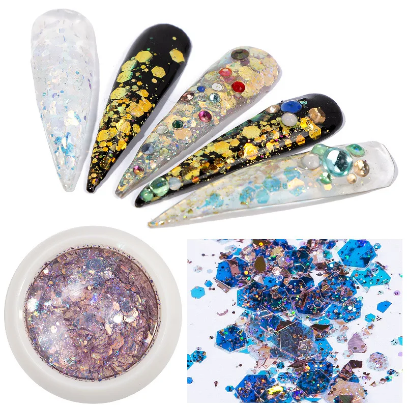 

1 Can 8 Colors Transparent Shiny 1-6mm Mix Series Nail Powder Gloss Glitter Powder Sequins for DIY Nail Polish Decoration Art