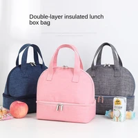 portable double layer insulated lunch bag office portable lunch outdoor travel bag rice insulation bag student lunch box bag
