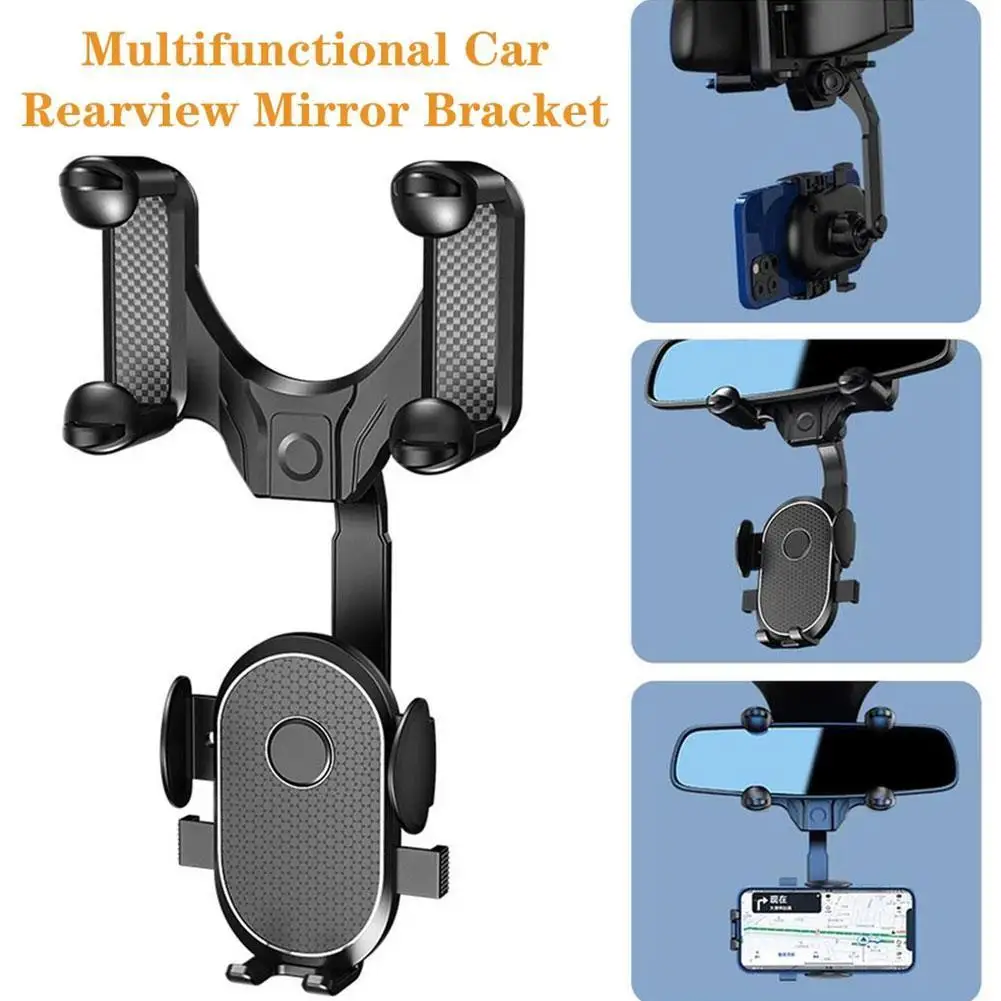 

Car Rearview Mirror Mount 360° Rotatable Mobile Phone Holder Stand In Car GPS Adjustable Telescopic Multifunctional Support