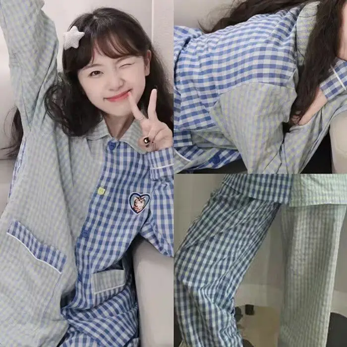 Cotton Pajamas Bow Print Lapel Pajamas Sexy Underwear Women's Home Clothes Pajamas 2-piece set women's pajamas