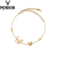 minhin crystal butterfly bracelets for women gold color stainless steel bangle wedding fashion jewelry resin wings hand chain