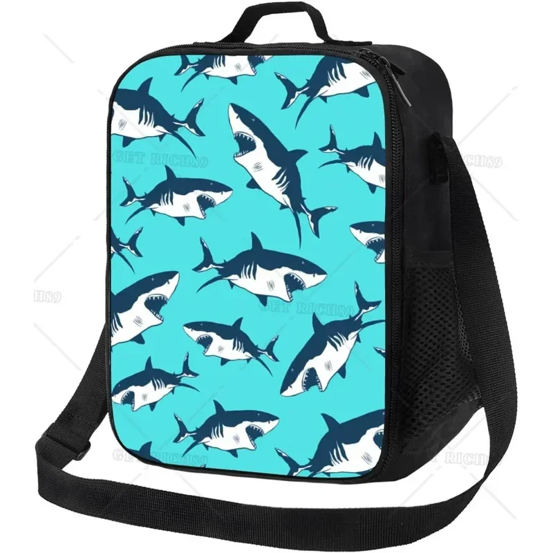 3D Акула Рыба Мультфильм Многоразовая термосумка для обеда Изолированный