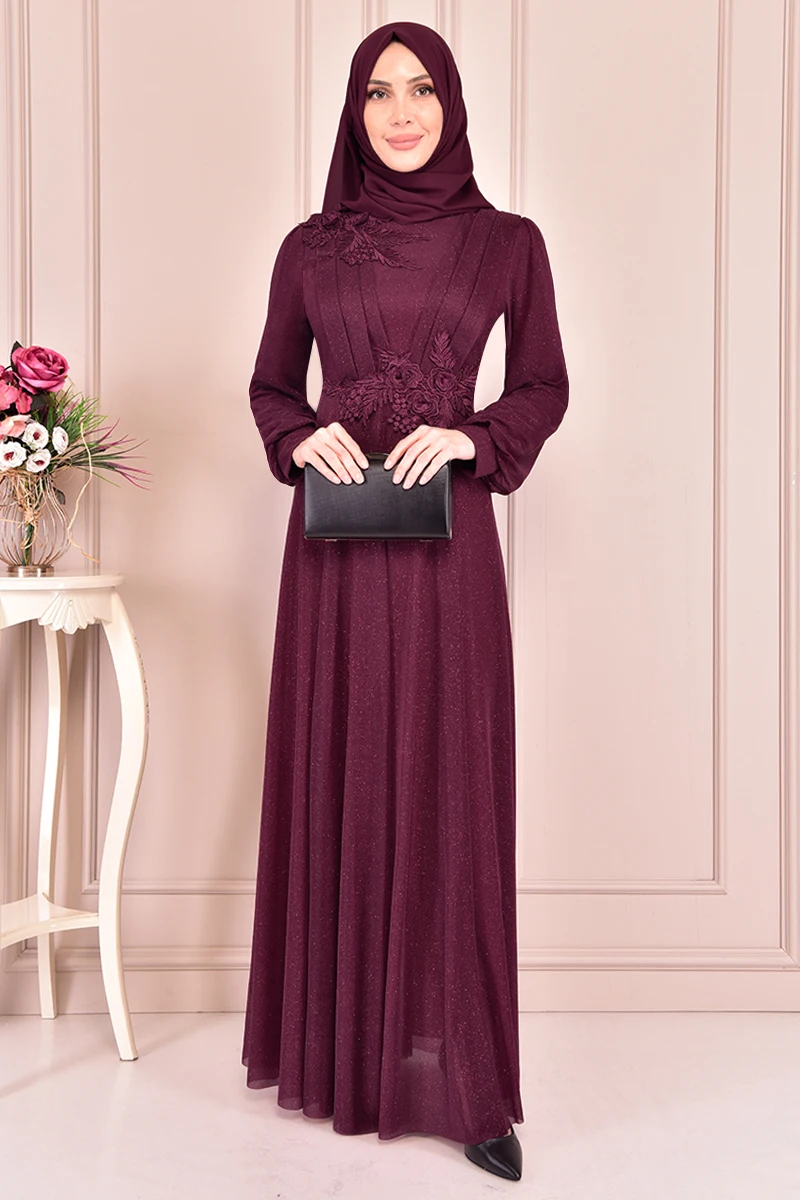 Gupure, серебристое платье бордового цвета KBR10023