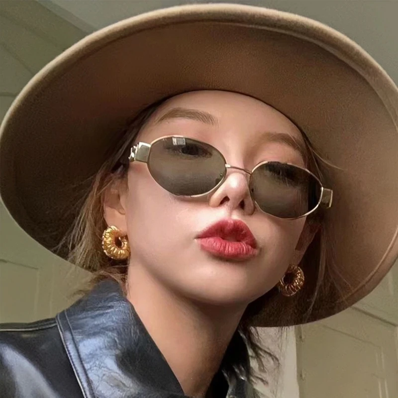 

Роскошные солнцезащитные очки для женщин UV400 брендовые дизайнерские женские очки овальные металлические очки подходят для женских солнцезащитных очков