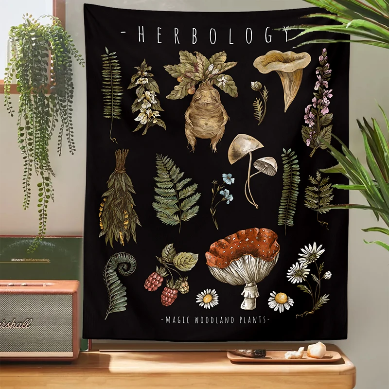 

Tapiz De Setas Mágicas Vintage Para Decoración Del Hogar, Tapiz Colgante De Pared De Manos De Bruja, Raíces, Setas, Plantas,