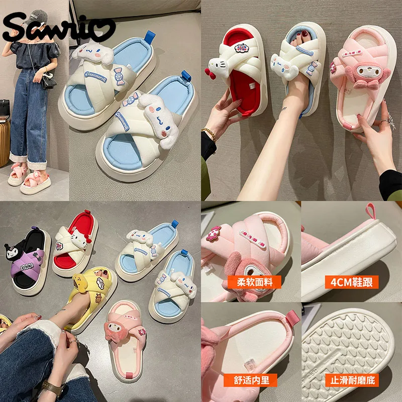 

Sanrio Kawaii My Melody Kuromi Cinnamoroll Pompom Purin Anime Cartoon EVA Summer Sandals for Women Wearing Cute Sandals Outside