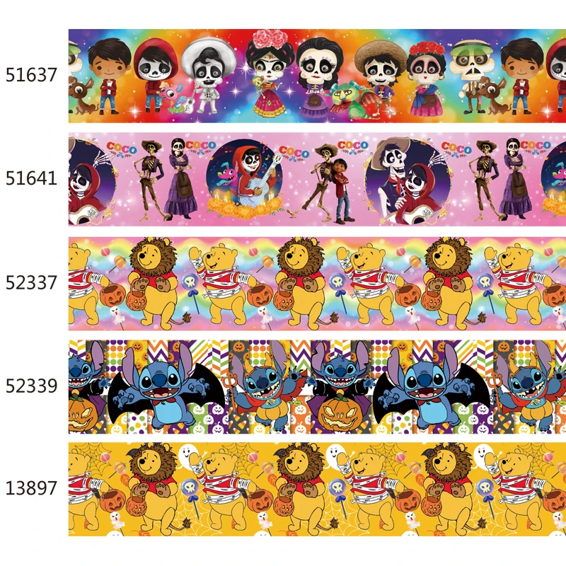 Printed Halloween Cartoon Disney Ribbon Grosgrain 25mm 50Yards for DIY Hairbows Craft Supplies Decoration Handmade