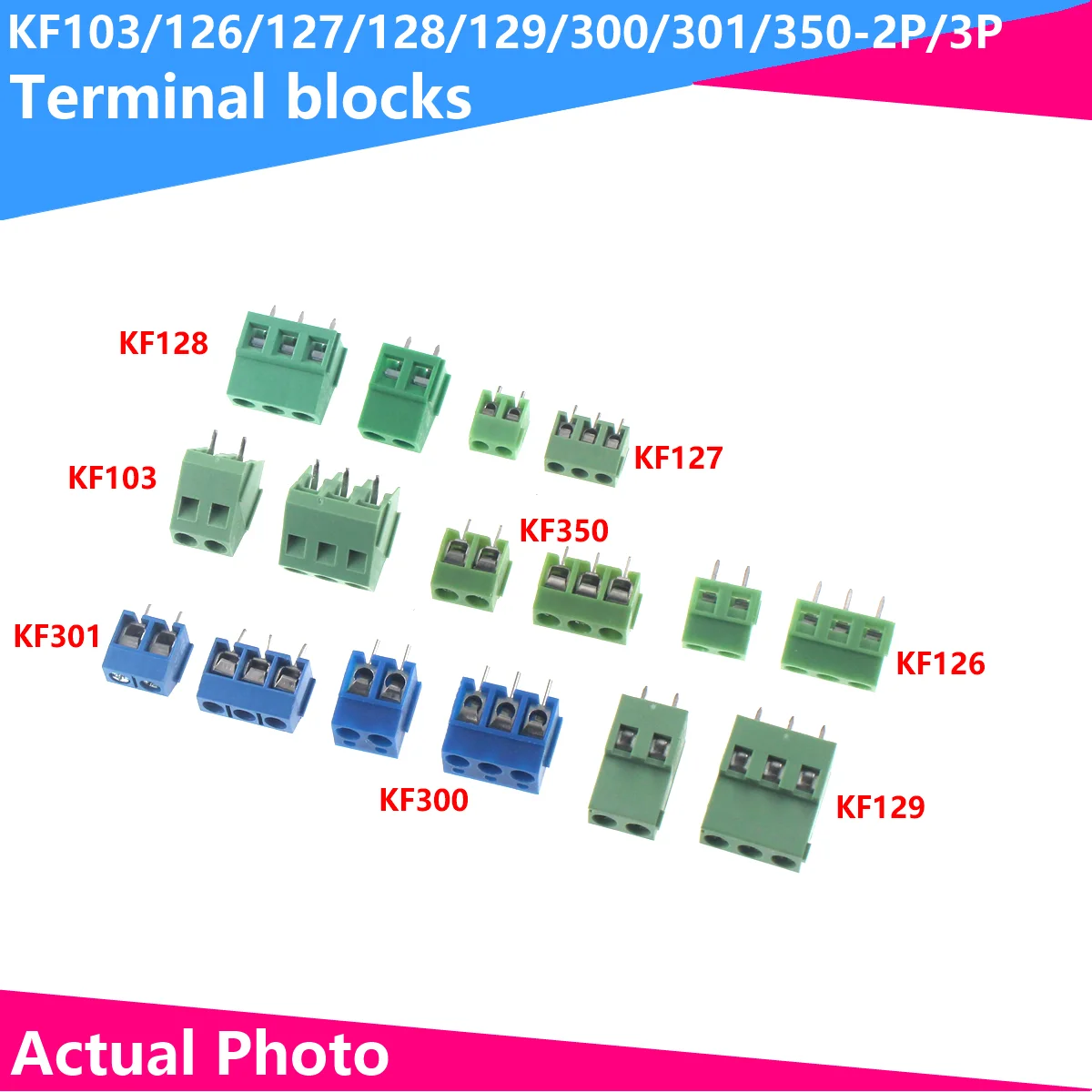 

10PCS KF103/126/127/128/129/300/301/350-2P/3P PCB Screw Terminal Block 2 Pin 3 Pin Wire Connector Straight Needle Blue