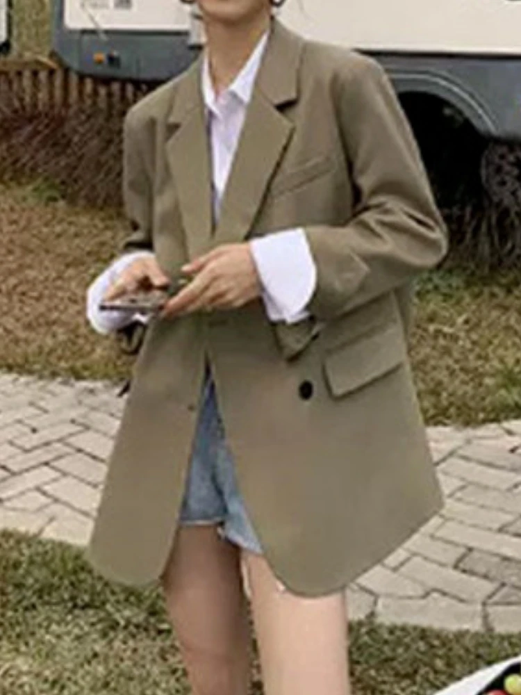 

New Women Casual Business Solid Blazer Single Breasted Elegant Vintage Formal Suit Jackets Female Pockets Clothes Tops Coat