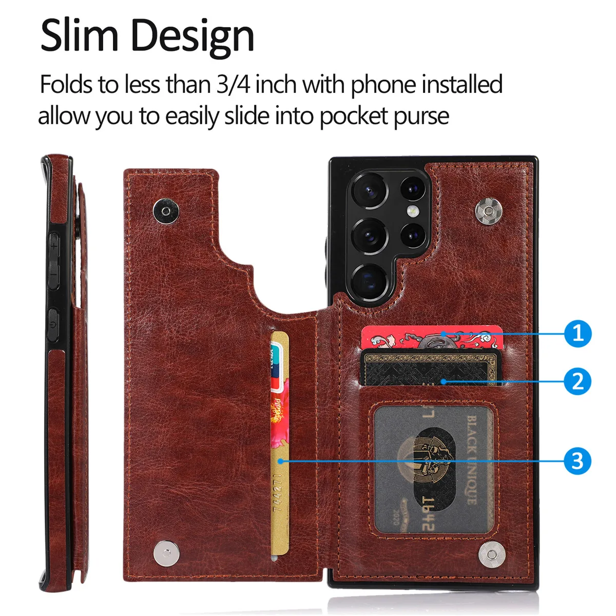 

Yidai-Silu PU Leather Case Card Holder Kickstand Slot Magnetic Clasp Wallet Viewing Stand TPU Cover for Samsung Galaxy A73 53 33