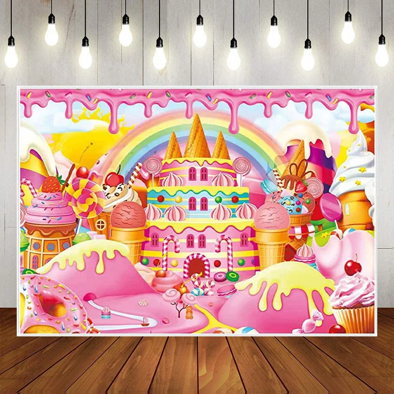 

Шоколадные сладкие конфеты Тема Фотография фон для вечеринки день рождения леденец кекс Candyland Baby Shower Декор баннер