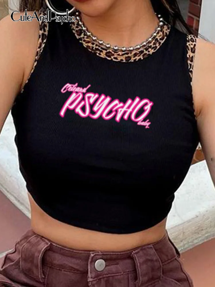 

Повседневные укороченные майки cuteandпсиходелические с буквенным принтом Y2K, шикарные облегающие базовые костюмы с леопардовым принтом в сти...