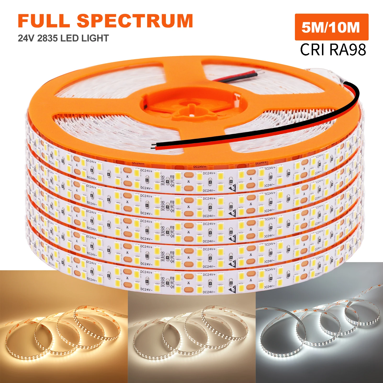 DC24V 5M 10M 2835 Светодиодная лента RA98 Гибкая Веревочный светильник 120/240LEDs/M 3000K 4000K 6000K