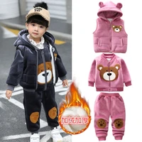 baby boys girls clothing set thick fleece children hooded outerwear tops pants 3pcs outfits kids sets toddler warm costume suit