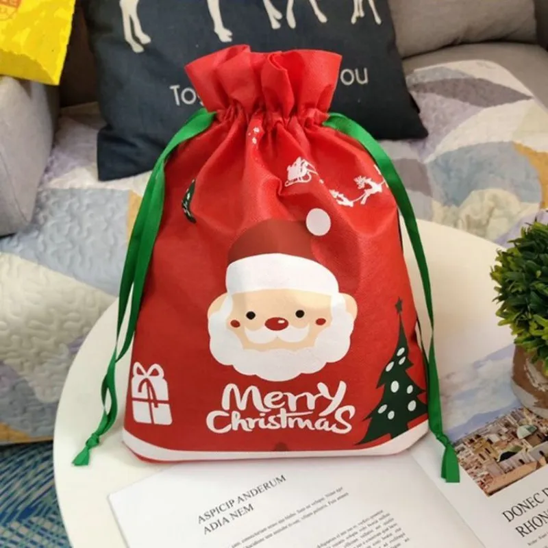 

Red Santa Gift Drawstring Bag Non Woven Bundle Christmas Gift Candy Bag