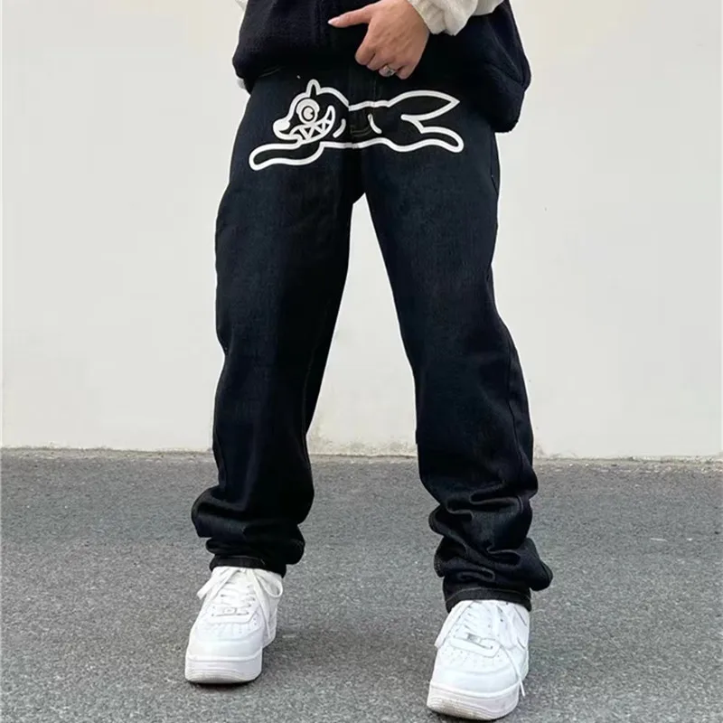 

Джинсы Y2K мужские с принтом собаки, мешковатые джинсы в стиле хип-хоп, черные брюки из денима в стиле панк-рок, готика, брюки с широкими штанинами, уличная одежда, 2023