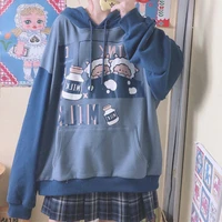 deeptown korean kawaii sweatshirt women anime print hoodie cartoon long sleeve pullover winter 2022 patchwork e girl blue top