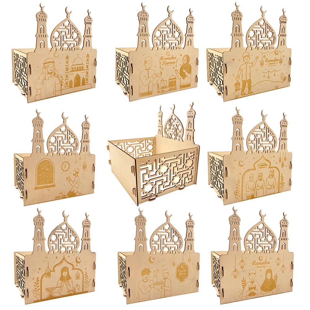 

Eid Mubarak Wooden Food Tray Ornament Ramadan Decorations for Home Islamic Ramadan Kareem Muslim Party Decor Gifts Eid Al Adha
