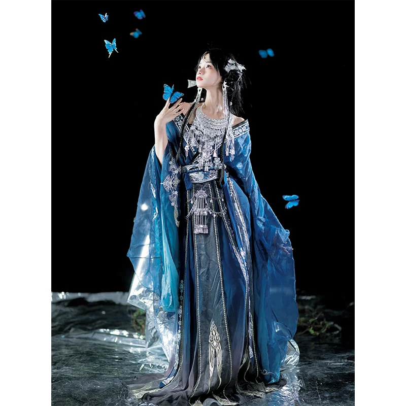 

TuQiQi, 2 цвета, бальный карнавал, старинный китайский костюм династии Тан, платья, синяя фея, фольклорная зеленая юбка ханьфу, наряды для шоу Ве...