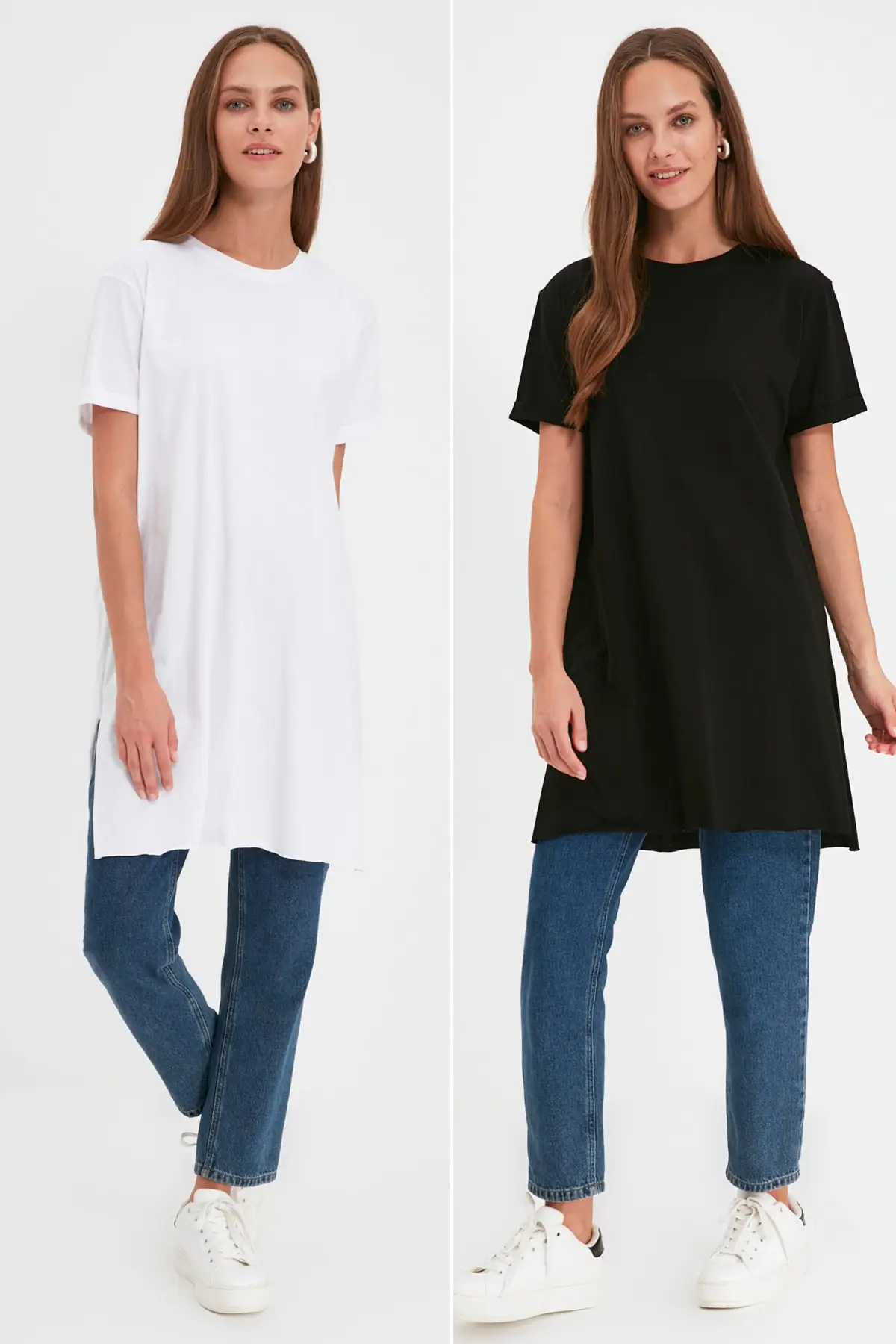 

Black & White Knitted Dual Package Short Sleeve Hijab Tunik TCTSS21UK0009