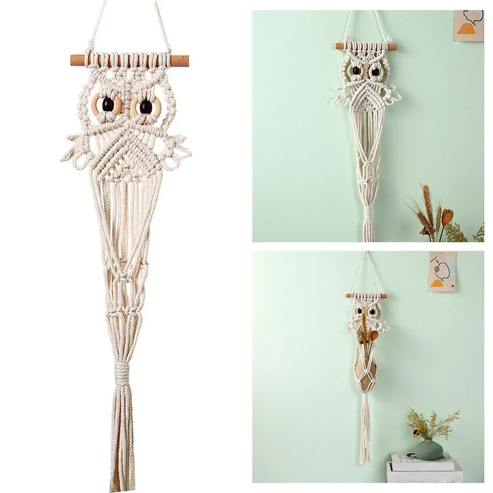 

Bedroom Home Decoration Cotton Wall Art Hand-woven Tapestry Wall Hanging Owl Hanging Basket Macrame