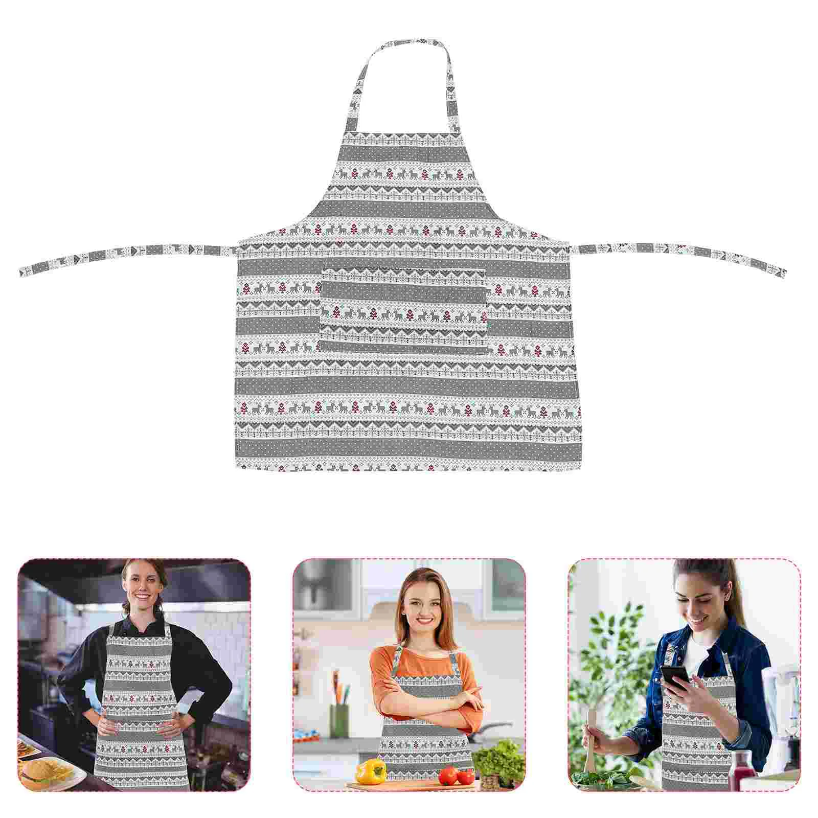

Apron Christmasbarber Cutting Aprons Hair Kitchen Deer Dinnerstyle Smock Cooking Work Baking Adjustable Supplies Housework Men