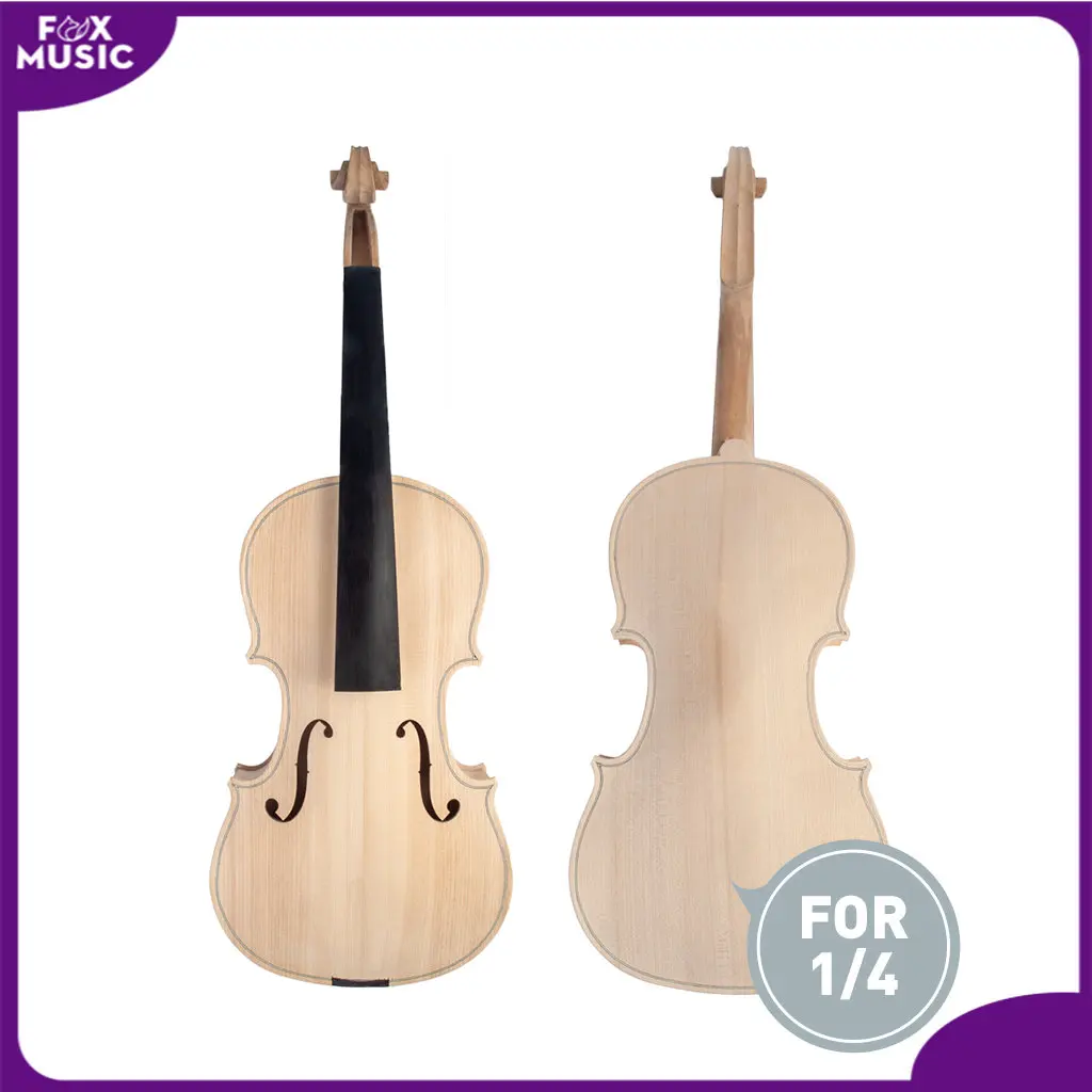 Handmade Unfinished Violin Maple Body W/ Ebony Fingerboard DIY Violin Spruce TOP Maple Back Side For 1/4 Size Acoustic Violin